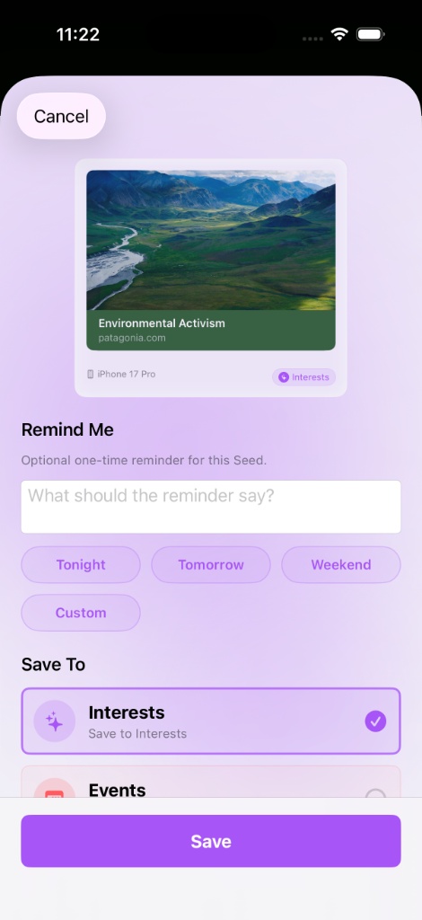 Share extension reminder options including tonight and tomorrow