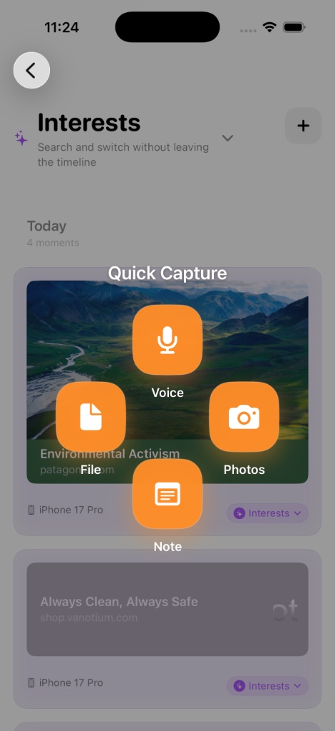 Quick Capture menu with multiple seed options