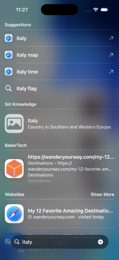 iOS Spotlight displaying BakerTech Capture seed result